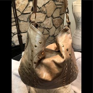 Bebe Brown with gold studs large hobo bag